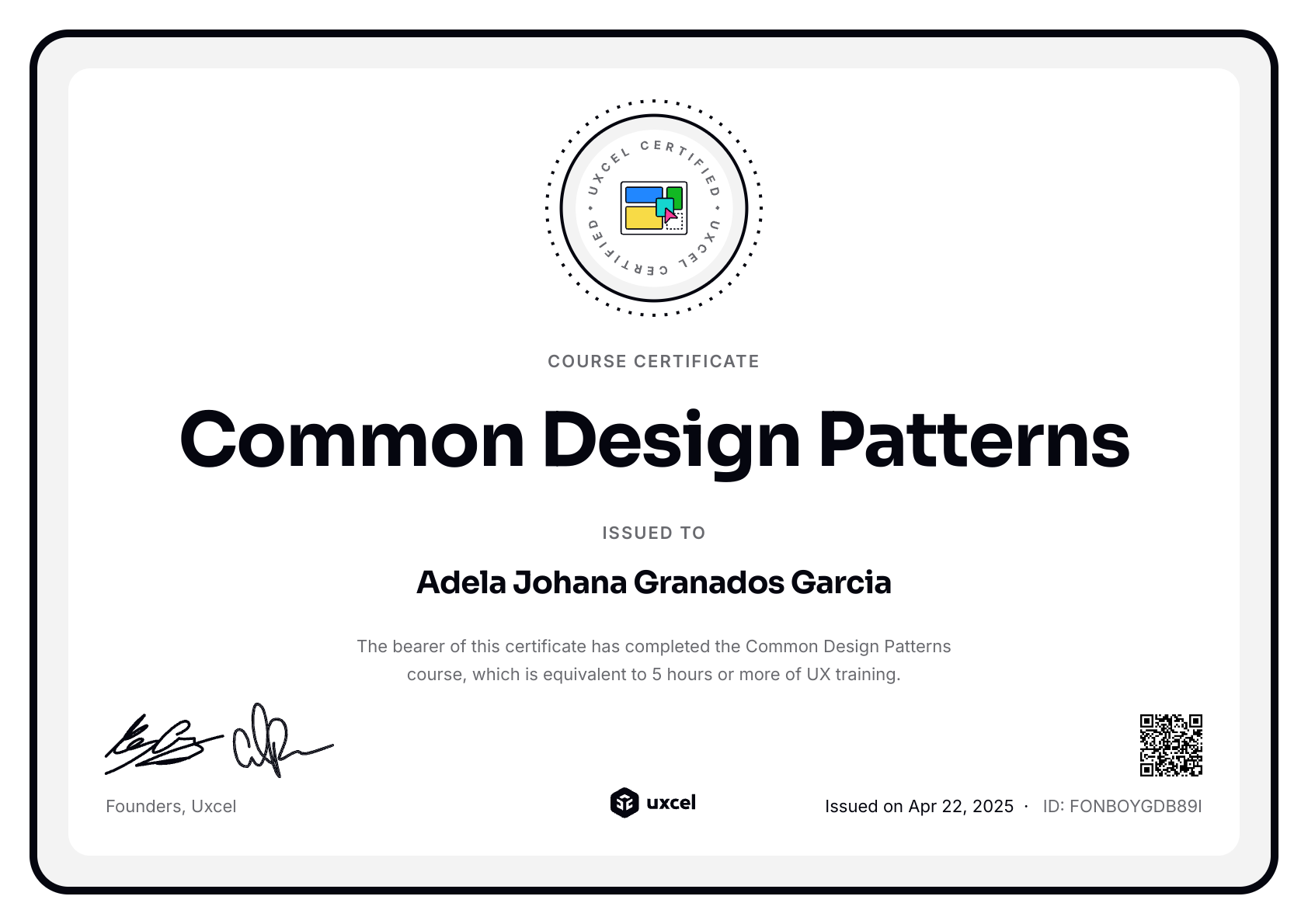 Adela Johana Granados Garcia's certificate